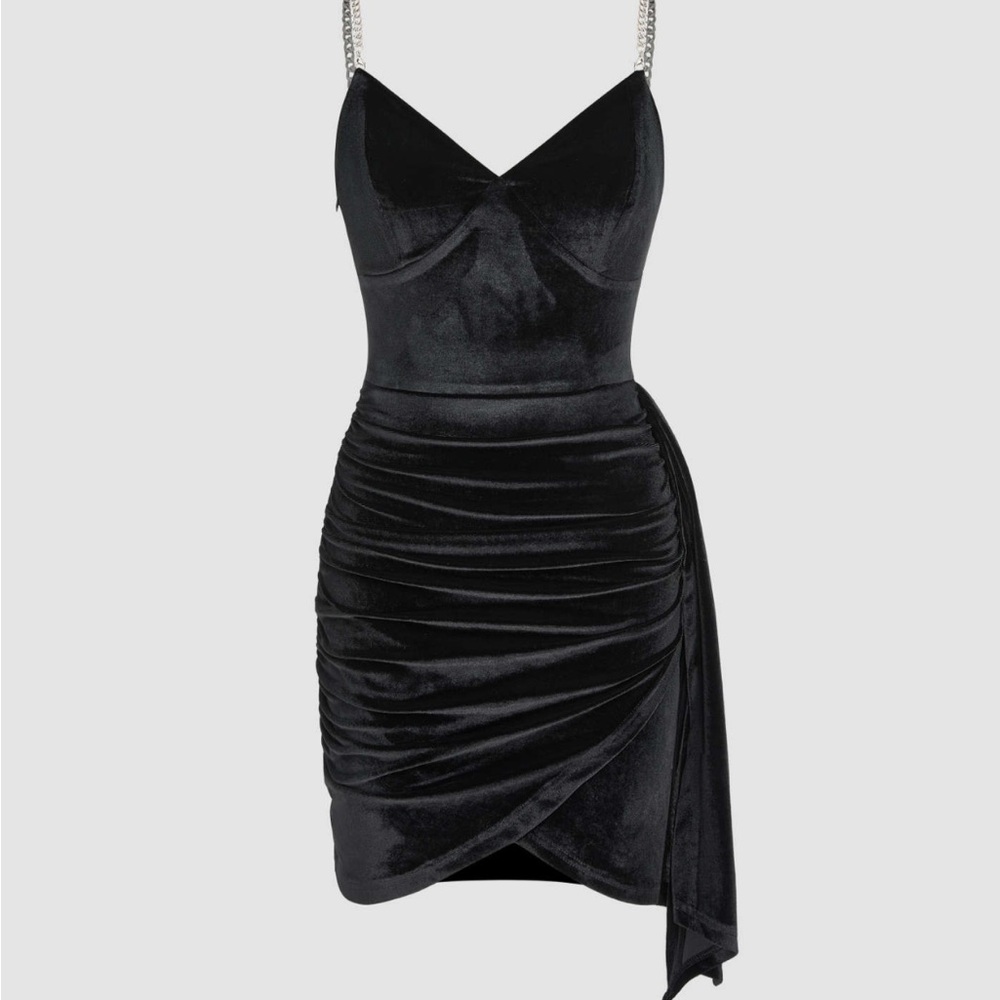 Black Mini Dress with Chain Strap XXS